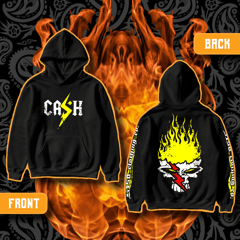 Cash O'Reilly X 5150 Clothing Co. | Standard Issue Black Hoodie | CASH Flamin' Yellow