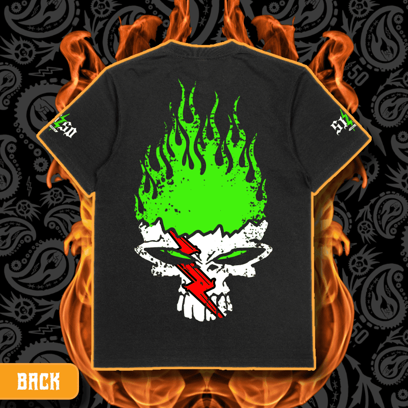 Cash O'Reilly X 5150 Clothing Co. | Standard Issue Black T-Shirt | CASH Flamin' Green - Image 3