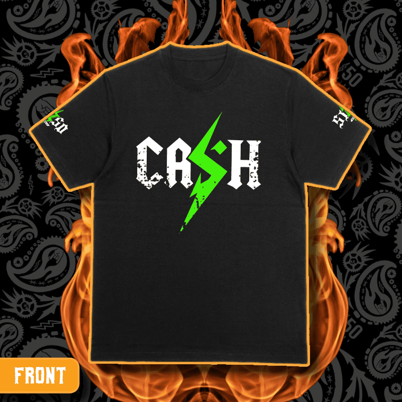 Cash O'Reilly X 5150 Clothing Co. | Standard Issue Black T-Shirt | CASH Flamin' Green - Image 2
