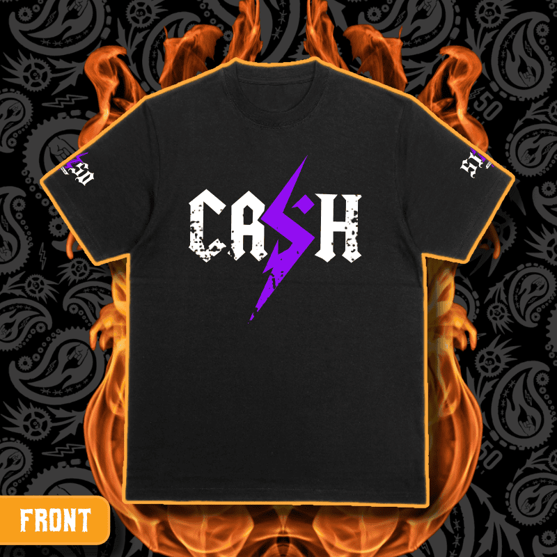 Cash O'Reilly X 5150 Clothing Co. | Standard Issue Black T-Shirt | CASH Flamin' Purple - Image 2