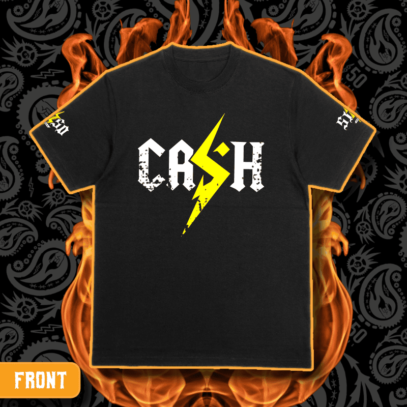 Cash O'Reilly X 5150 Clothing Co. | Standard Issue Black T-Shirt | CASH Flamin' Yellow - Image 2