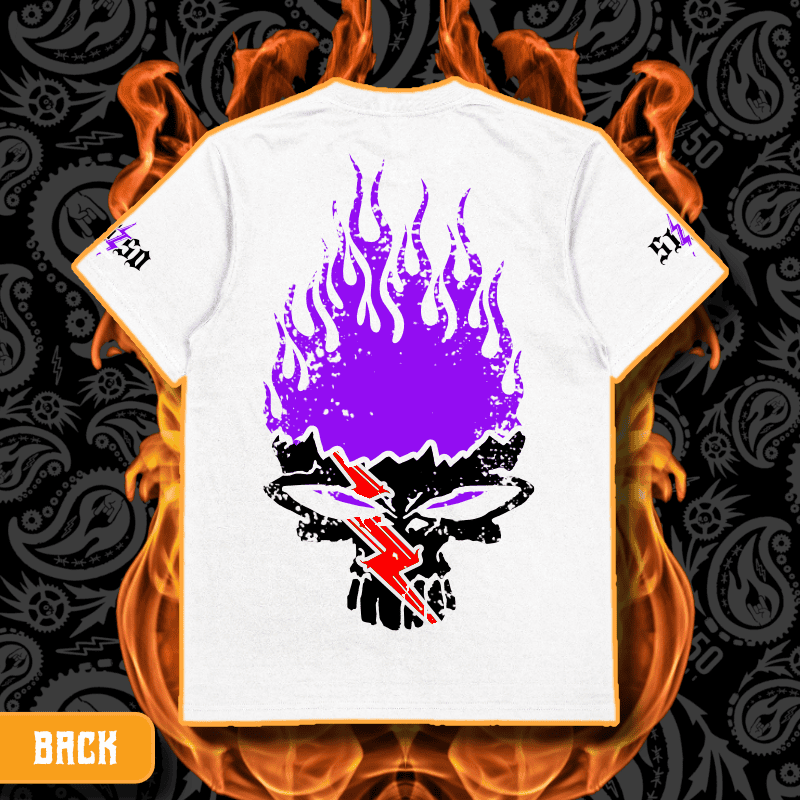Cash O'Reilly X 5150 Clothing Co. | Standard Issue White T-Shirt | CASH Flamin' Purple - Image 3