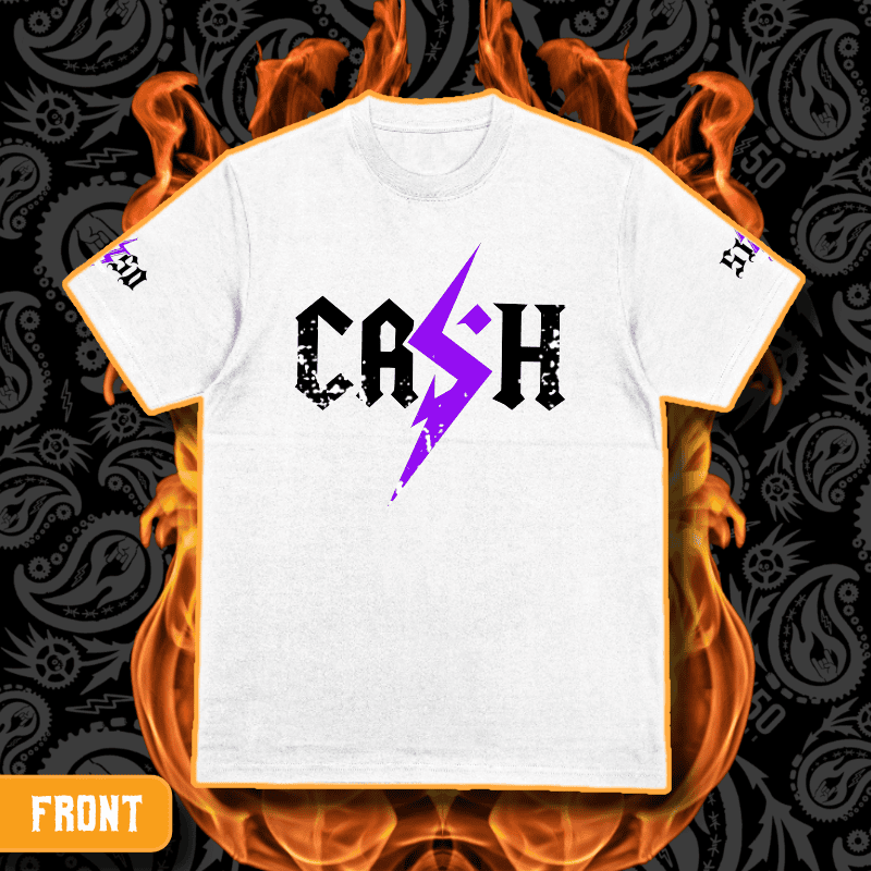 Cash O'Reilly X 5150 Clothing Co. | Standard Issue White T-Shirt | CASH Flamin' Purple - Image 2